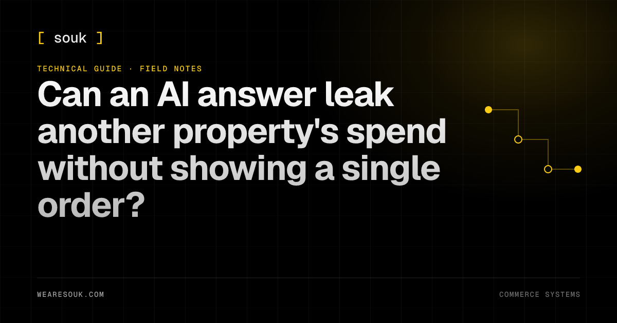We Are Souk article cover: Can an AI answer leak another property's spend without showing a single order?