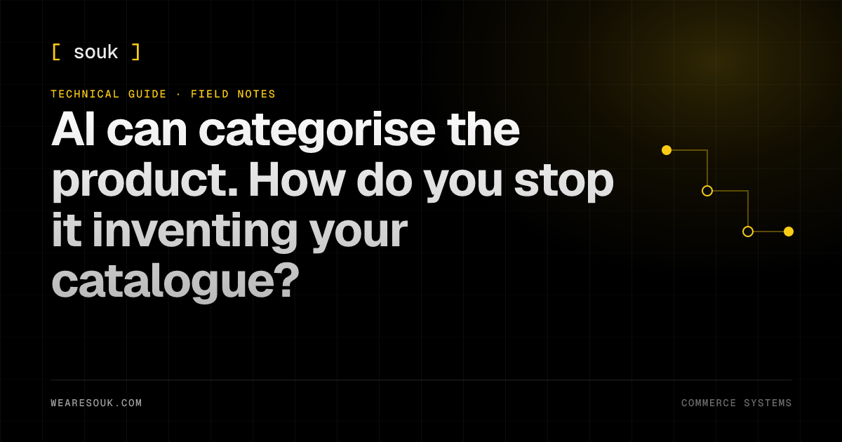 We Are Souk article cover: AI can categorise the product. How do you stop it inventing your catalogue?