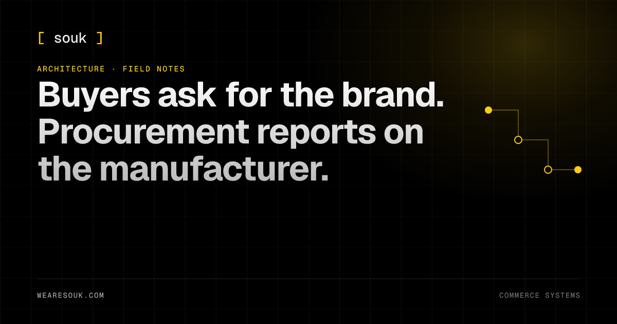 We Are Souk article cover: Buyers ask for the brand. Procurement reports on the manufacturer.