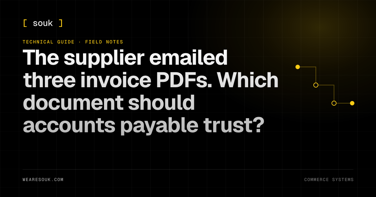 We Are Souk article cover: The supplier emailed three invoice PDFs. Which document should accounts payable trust?