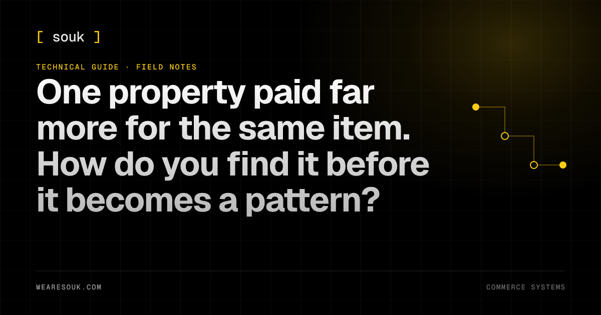 We Are Souk article cover: One property paid far more for the same item. How do you find it before it becomes a pattern?