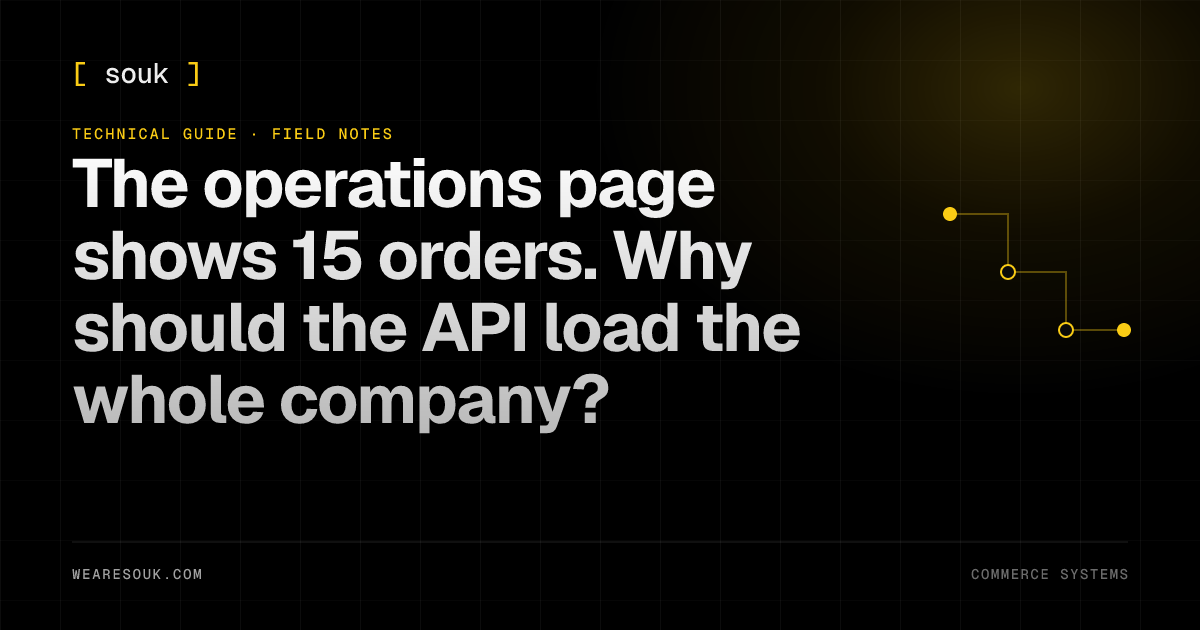 We Are Souk article cover: The operations page shows 15 orders. Why should the API load the whole company?